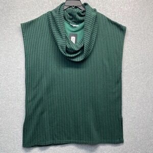 Bryn Walker Pike‎ Poncho Womens Large Green Houndstooth Cowl Neck Bamboo Fleece